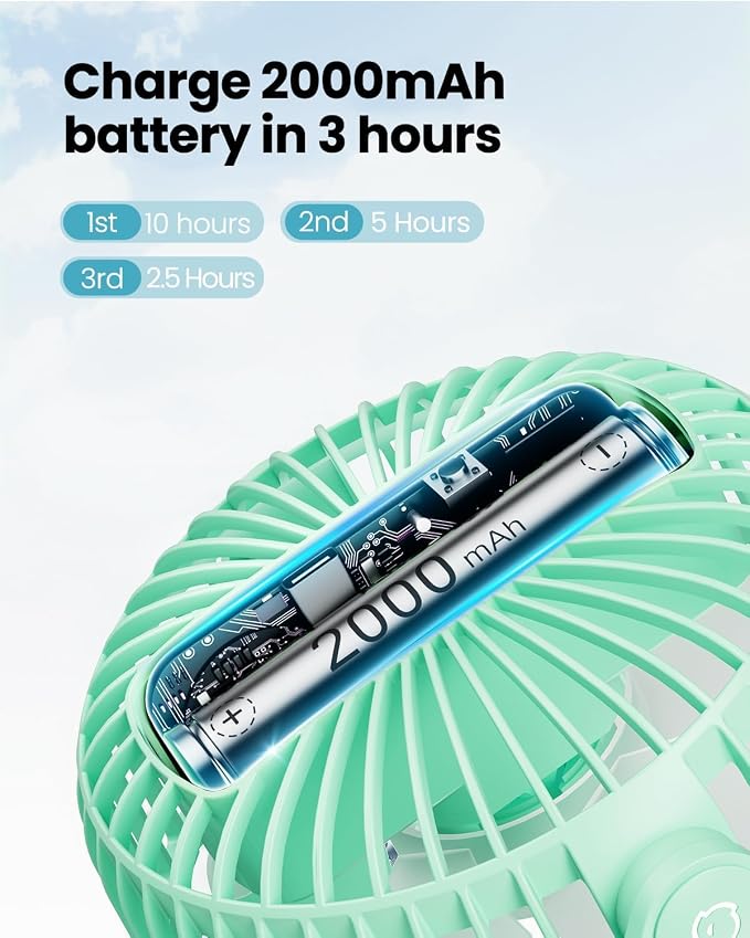 Mini Portable Stroller Fan, Battery Operated Small Clip on, Detachable 3 Speed Rechargeable, 360° Rotate, alternate view 5