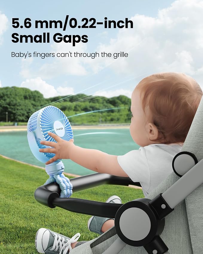 Mini Portable Stroller Fan, Battery Operated Small Clip on, Detachable 3 Speed Rechargeable, 360° Rotate, alternate view 2