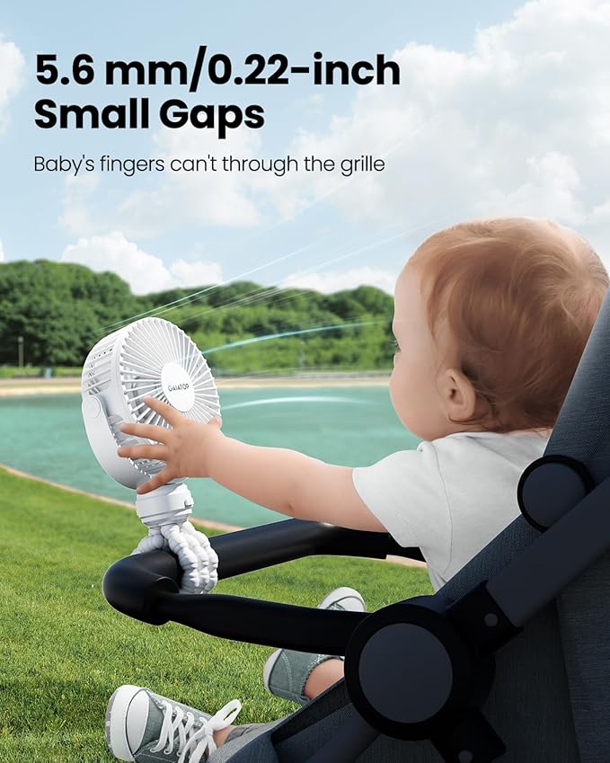 Mini Portable Stroller Fan, Battery Operated Small Clip on, Detachable 3 Speed Rechargeable, 360° Rotate, alternate view 2