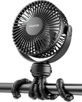 Mini Portable Stroller Fan, Battery Operated Small Clip on, Detachable 3 Speed Rechargeable, 360° Rotate
