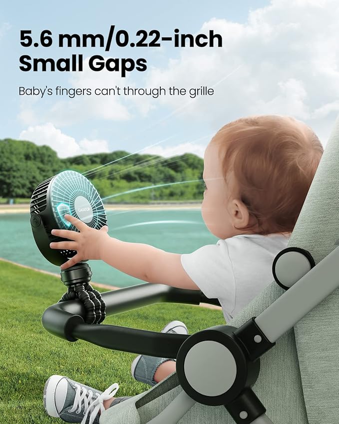 Mini Portable Stroller Fan, Battery Operated Small Clip on, Detachable 3 Speed Rechargeable, 360° Rotate, alternate view 2