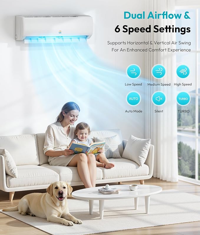 Mini Split AC/Heating System - 11500 BTU Ductless Heat Pump Inverter Heating and Cooling, 17 SEER2 110V/115V Energy Efficient