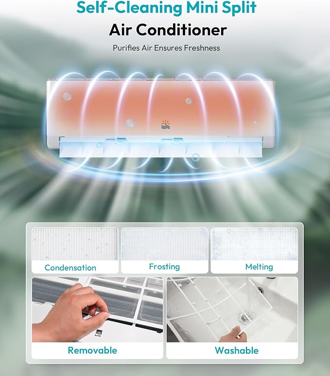 Mini Split AC/Heating System - 11500 BTU Ductless Heat Pump Inverter Heating and Cooling, 17 SEER2 110V/115V Energy Efficient