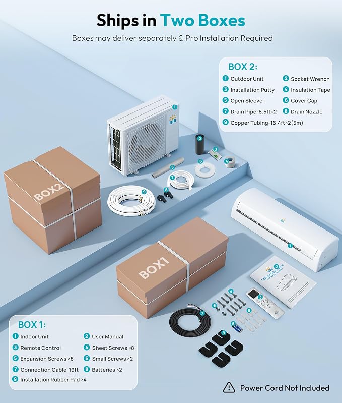 Mini Split AC/Heating System - 11500 BTU Ductless Heat Pump Inverter Heating and Cooling, 17 SEER2 110V/115V Energy Efficient