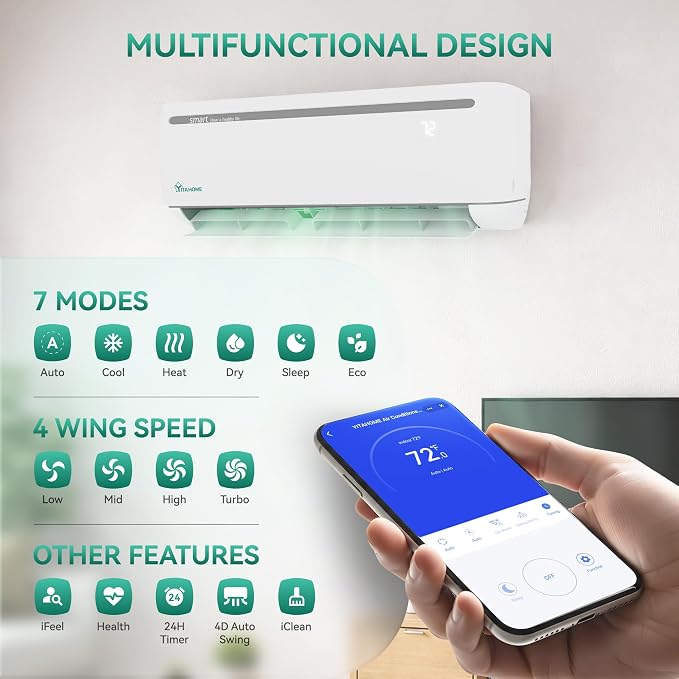 Mini Split AC/Heating System, 12000 BTU Ductless Mini Split Air Conditioner Heat Pump, alternate product view 4