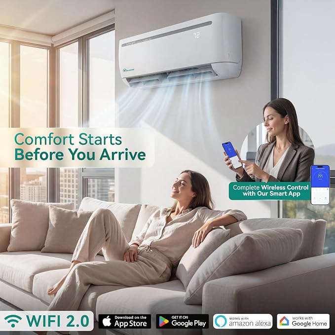 Mini Split AC/Heating System, 12000 BTU Ductless Mini Split Air Conditioner Heat Pump, alternate product view 5