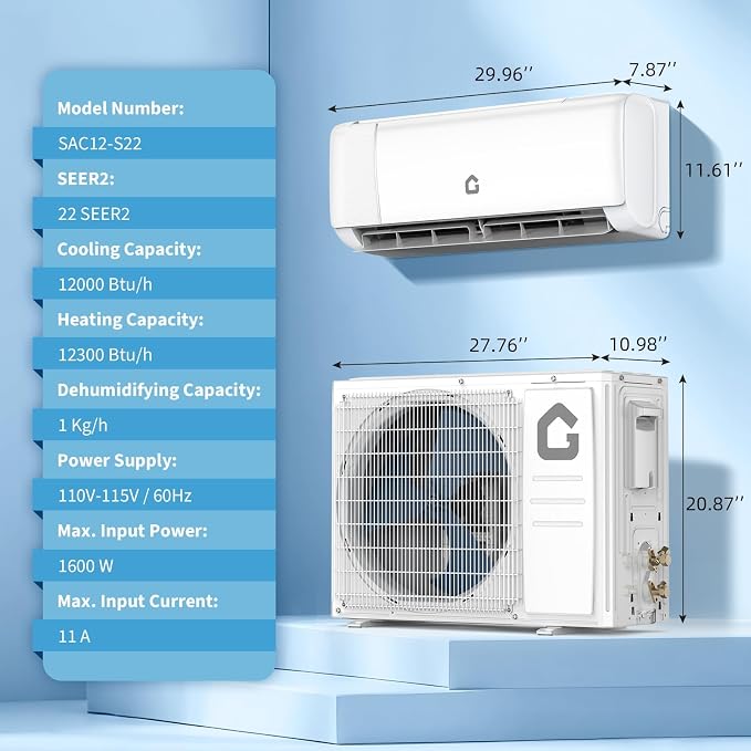 Mini Split Ac/Heating System - 12000 BTU Ductless Mini Split Air Conditioner with Heat Pump, alternate product view 4