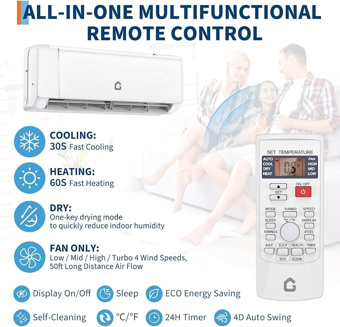 Mini Split Ac/Heating System - 12000 BTU Ductless Mini Split Air Conditioner with Heat Pump, alternate product view 6