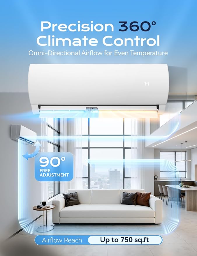 Mini Split Ac/Heating System - 12000 BTU Mini Split Air Conditioner with Heat Pump, 19 SEER2 230V Energy Efficient AC Unit Up