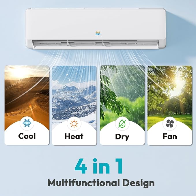 Mini Split AC/Heating System - 18000 BTU Mini Split AC Unit Inverter Heating and Cooling, 19 SEER2 230V Energy Efficient