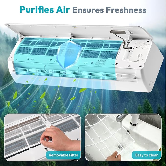 Mini Split AC/Heating System - 18000 BTU Mini Split AC Unit Inverter Heating and Cooling, 19 SEER2 230V Energy Efficient