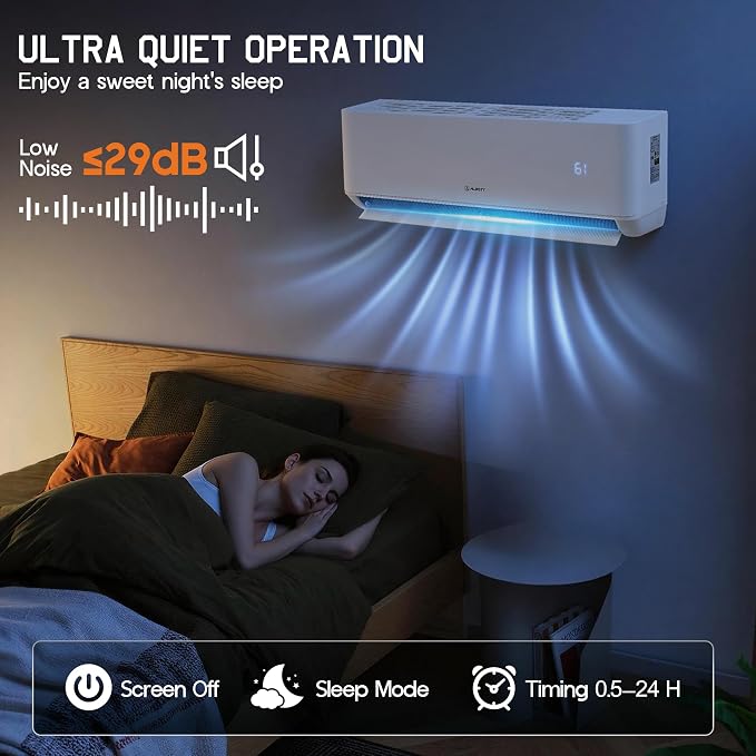 Mini Split AC/Heating System, 20,000 BTU ODU, 25 SEER2 2 Zone 9K+9K BTU Ductless Inverter Heat Pump, WiFi Enabled with