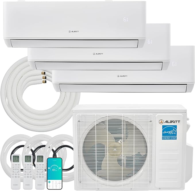Mini Split AC/Heating System, 28,000 BTU ODU, 22 SEER2 3 Zone 9K+9K+9K BTU Ductless Inverter Heat Pump, WiFi Enabled with