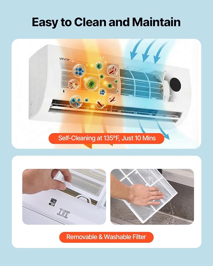 Mini Split Air Conditioner, 12,000 BTU AC / 12,500 BTU Heat, 230V 19 SEER2 High Efficiency Energy Saving, Quiet Inverter