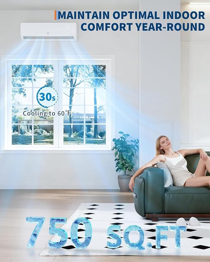 Mini Split Air Conditioner 12000 BTU with 19 SEER2 Efficiency, 208-230V, Smart Split Unit AC Cooling/Heating Up to 750 Sq.Ft