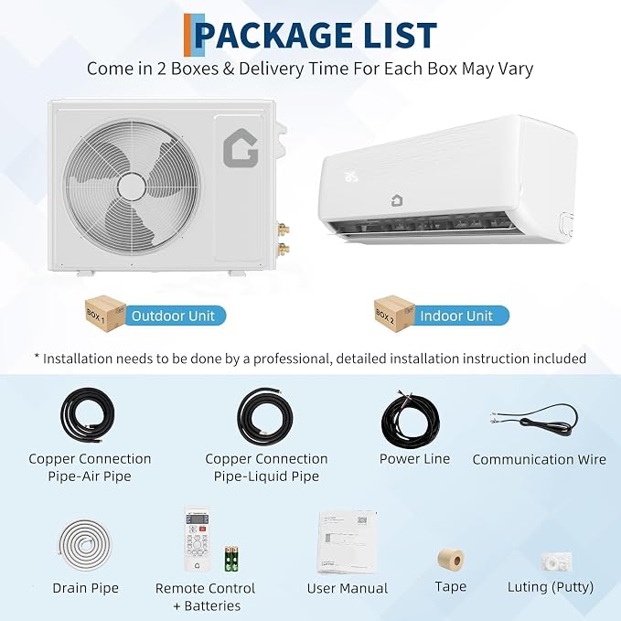 Mini Split Air Conditioner 12000 BTU with 19 SEER2 Efficiency, 208-230V, Smart Split Unit AC Cooling/Heating Up to 750 Sq.Ft