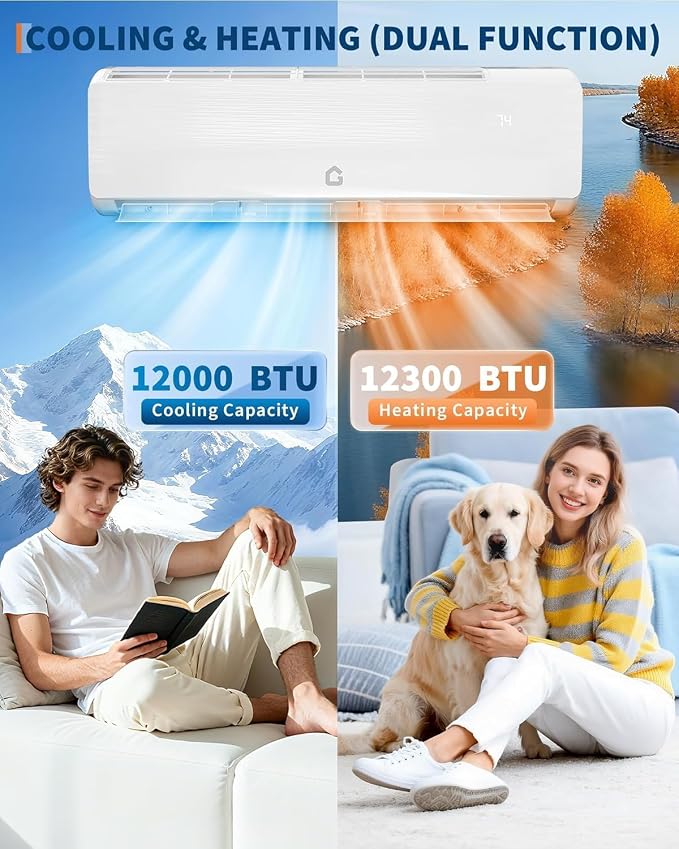 Mini Split Air Conditioner 12000 BTU with 19 SEER2 Efficiency, 208-230V, Smart Split Unit AC Cooling/Heating Up to 750 Sq.Ft