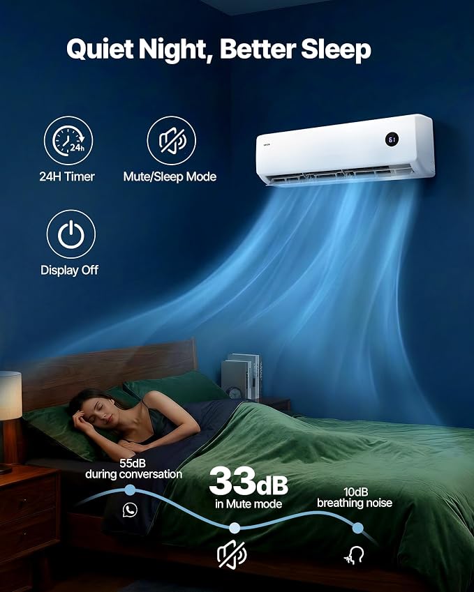 Mini Split Air Conditioner, 18,000 BTU AC / 18,400 BTU Heat, 230V 19 SEER2 High Efficiency Energy Saving, Quiet Inverter