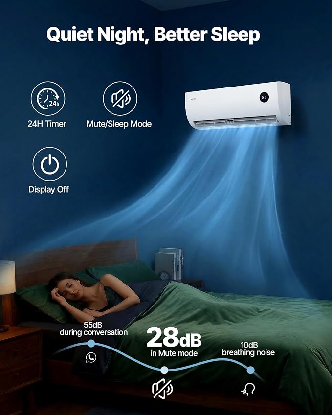 Mini Split Air Conditioner, 9000 BTU 115V Fast Cooling & Heating, 19 SEER2 High Efficiency Energy Saving, Quiet Inverter
