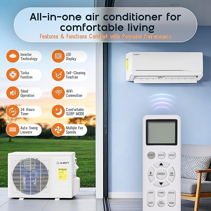 Mini Split Air Conditioner and Heater, 12,000 BTU, SEER2 18, 220V Inverter Energy-Efficient AC with Self-Cleaning, Remote and