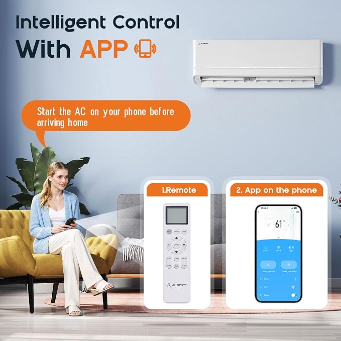 Mini Split Air Conditioner and Heater, 12,000 BTU, SEER2 18, 220V Inverter Energy-Efficient AC with Self-Cleaning, Remote and