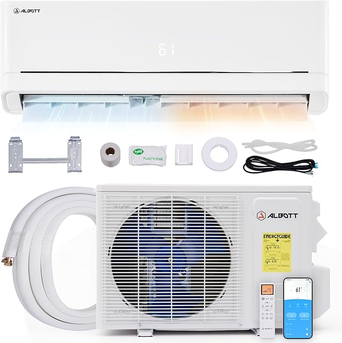 Mini Split Air Conditioner and Heater, 12,000 BTU, SEER2 18, 115V Inverter Energy-Efficient AC with Self-Cleaning, Remote and