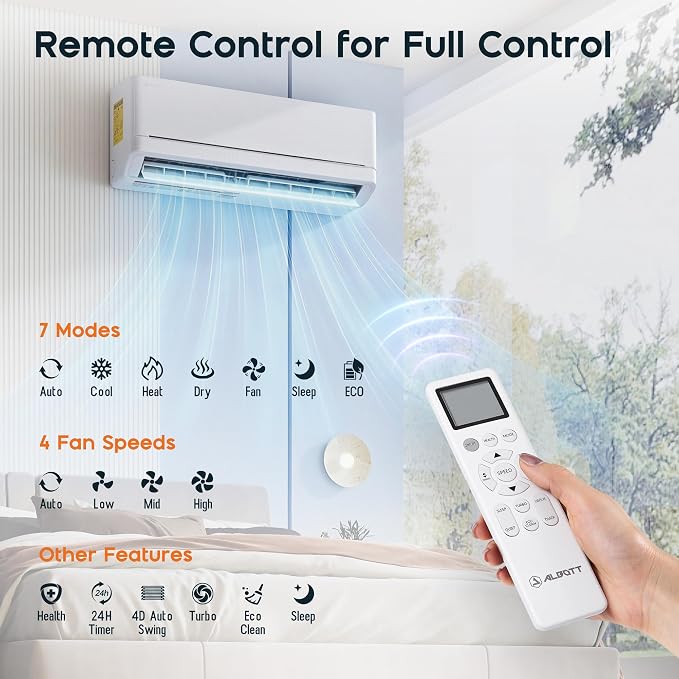Mini Split Air Conditioner and Heater, 12,000 BTU, SEER2 18, 115V Inverter Energy-Efficient AC with Self-Cleaning, Remote and