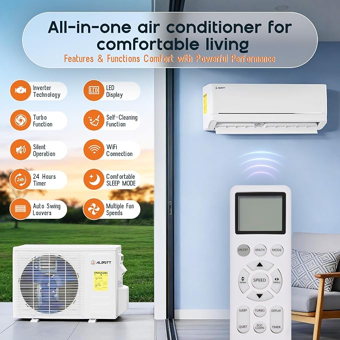 Mini Split Air Conditioner and Heater, 24,000 BTU, SEER2 18, 220V Inverter Energy-Efficient AC with Self-Cleaning, Remote and