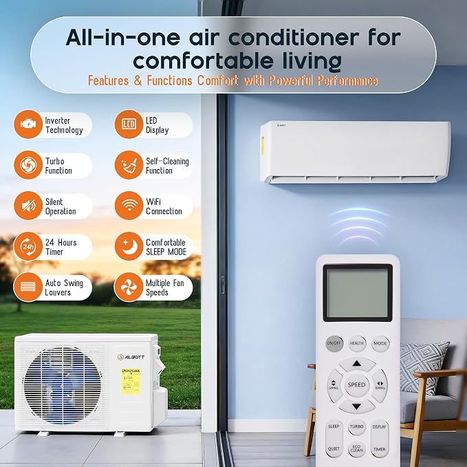 Mini Split Air Conditioner and Heater, 36,000 BTU, SEER2 18, 220V Inverter Energy-Efficient AC with Self-Cleaning, Remote and