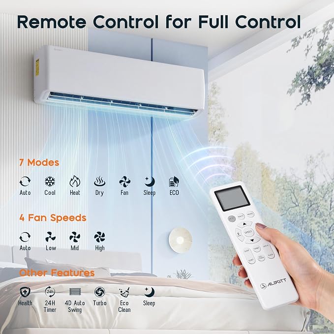 Mini Split Air Conditioner and Heater, 36,000 BTU, SEER2 18, 220V Inverter Energy-Efficient AC with Self-Cleaning, Remote and