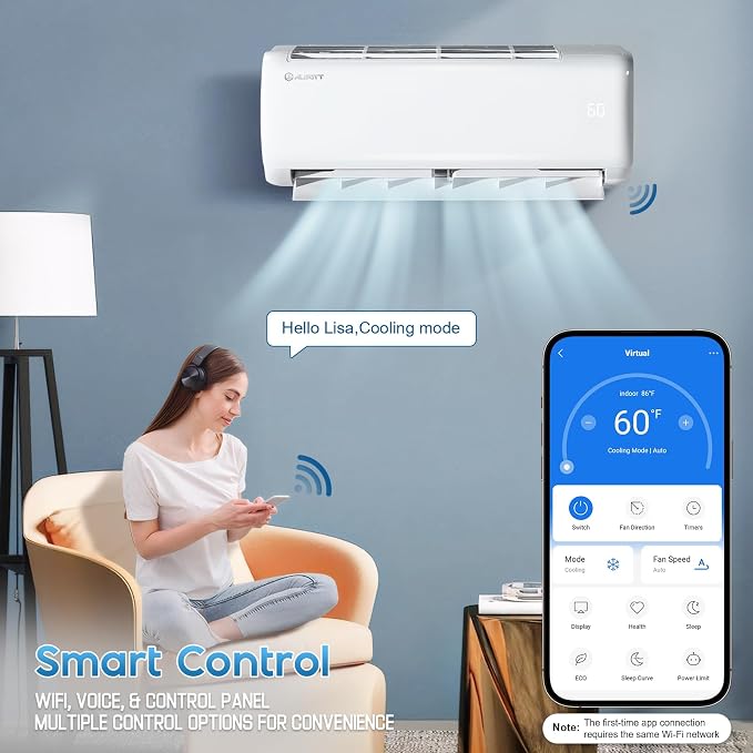 Mini Split Air Conditioner Heat Pump, 24000 BTU 21 SEER2 208V-230V, Energy Star, Remote Control for Rooms up to 1500 Sq.Ft