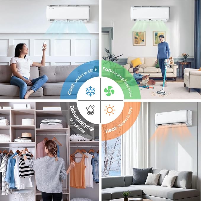 Mini Split Air Conditioner Heat Pump, 24000 BTU 21 SEER2 208V-230V, Energy Star, Remote Control for Rooms up to 1500 Sq.Ft