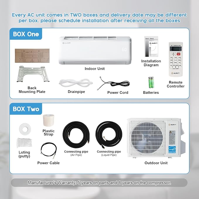 Mini Split Air Conditioner Heat Pump, 24000 BTU 21 SEER2 208V-230V, Energy Star, Remote Control for Rooms up to 1500 Sq.Ft