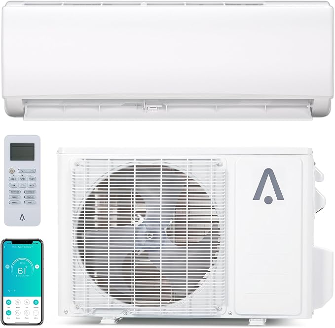 Mini Split Air Conditioner Heat Pump, 9000BTU 7-in-1 AC Inverter Unit 115V Alexa & Wifi 19 SEER2 Up to 450 Sq.ft R32 7 Fan