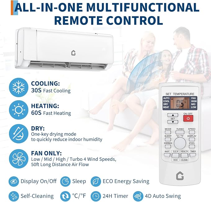 Mini Split Air Conditioners, 12,000 BTU AC Heating System, Heat Pump Ductless Mini Split AC Unit for Bedroom, Quiet Room Air