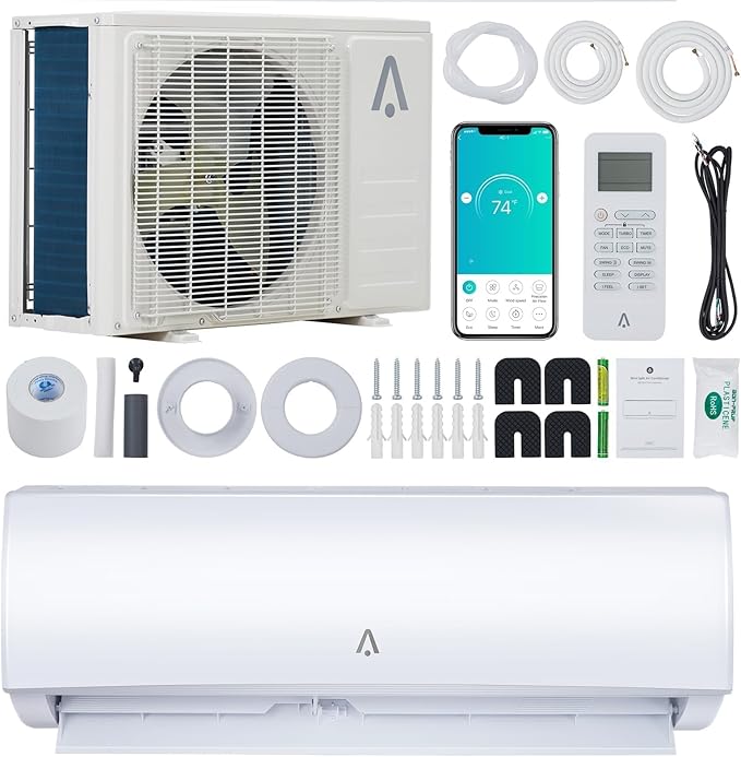 Mini Split Air Conditioners, 9,000 BTU AC Heating System, Heat Pump Ductless Mini Split AC Unit for Bedroom, Quiet Room Air