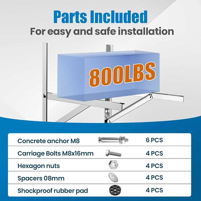 Mini Split Wall Mounting Bracket 304 Stainless Steel for 9000-36000 BTU Air Conditioner, Foldable Heavy Duty AC, alternate