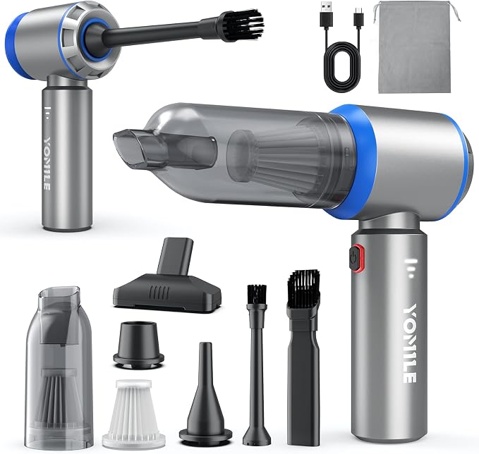 Mini Vacuum Cleaner, 2 in 1 27000PA Brushless Car Vacuum &250000RPM Air Duster 9000mAh Battery Air Blower Wireless Handheld