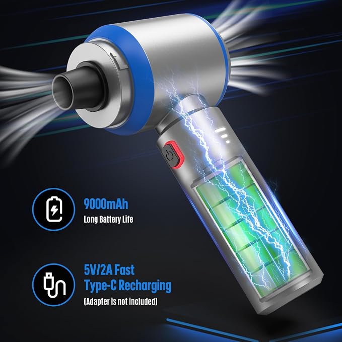 Mini Vacuum Cleaner, 2 in 1 27000PA Brushless Car Vacuum &250000RPM Air Duster 9000mAh Battery Air Blower Wireless Handheld