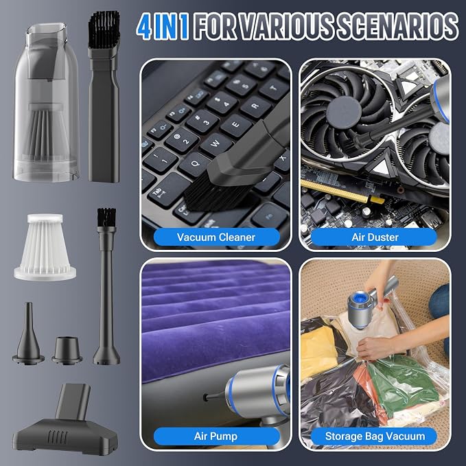 Mini Vacuum Cleaner, 2 in 1 27000PA Brushless Car Vacuum &250000RPM Air Duster 9000mAh Battery Air Blower Wireless Handheld