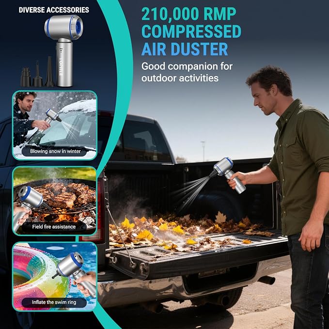 Mini Vacuum Cleaner, 2 in 1 27000PA Brushless Car Vacuum &250000RPM Air Duster 9000mAh Battery Air Blower Wireless Handheld