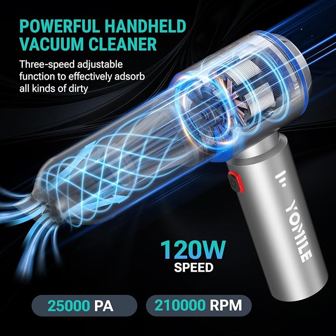 Mini Vacuum Cleaner, 2 in 1 27000PA Brushless Car Vacuum &250000RPM Air Duster 9000mAh Battery Air Blower Wireless Handheld