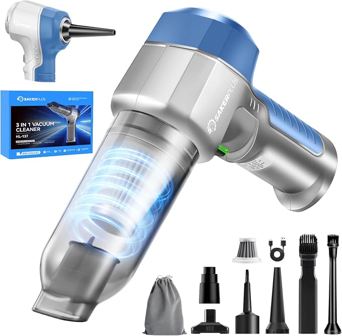 Mini Vacuum Cleaner, 3 in 1 Car Vacuum Cleaner High Power, 15000PA Powerful Suction, Air Duster, 7500mAh, Adjustable Small