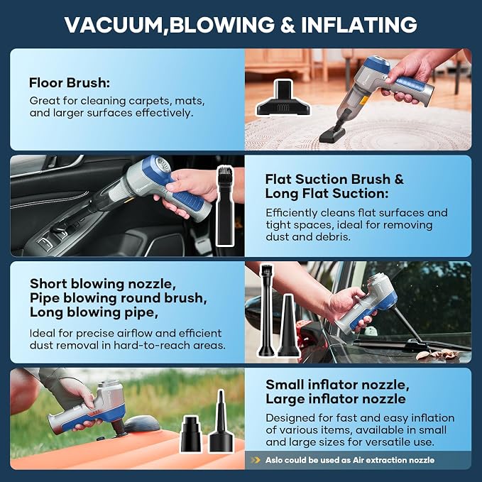Mini Vacuum Cleaner, 3 in 1 Car Vacuum Cleaner High Power, 15000PA Powerful Suction, Air Duster, 7500mAh, Adjustable Small