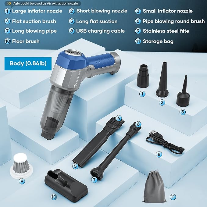 Mini Vacuum Cleaner, 3 in 1 Car Vacuum Cleaner High Power, 15000PA Powerful Suction, Air Duster, 7500mAh, Adjustable Small