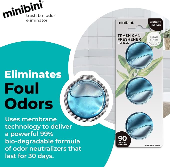 Minibini Trash Can Deodorizer and Odor Eliminator, Garbage Can Air Freshener and Odor Control Up to 30 Days, Refill Pack