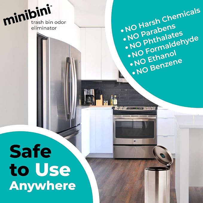 Minibini Trash Can Deodorizer and Odor Eliminator, Garbage Can Air Freshener and Odor Control Up to 30 Days, Refill Pack