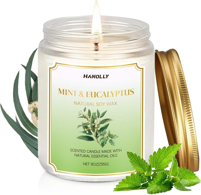 Mint & Eucalyptus Candle, 9 oz Scented Candles for Home Soy Candle Wax, Aromatherapy Candles for Women Men, product image