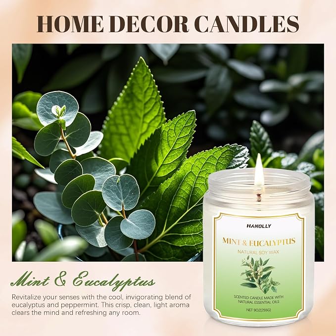 Mint & Eucalyptus Candle, 9 oz Scented Candles for Home Soy Candle Wax, Aromatherapy Candles for Women Men, alternate product