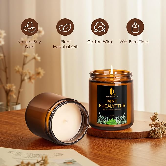 Mint Eucalyptus Candles, Mint Eucalyptus Scented Candle, Mother's Day Candle Gifts for Women, Soy Candles for Home Scented